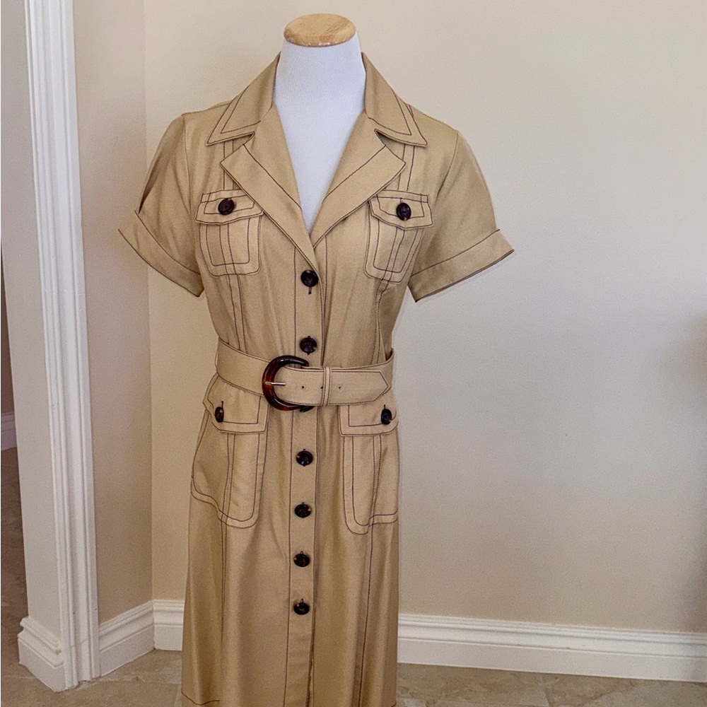 Kay Unger 100% silk belted Safari shirt dress size 12